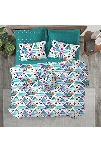 Evmila Двоспальний комплект постільної білизни з геометричним і квітковим віз...