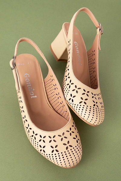 Gondol Pantofi eleganti cu toc din piele naturala taiata cu laser Şhn.1048