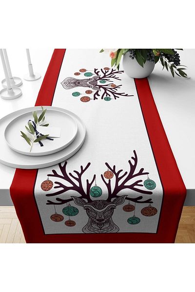 Evmila Christmas Themed Velvet Runner with Deer Pattern