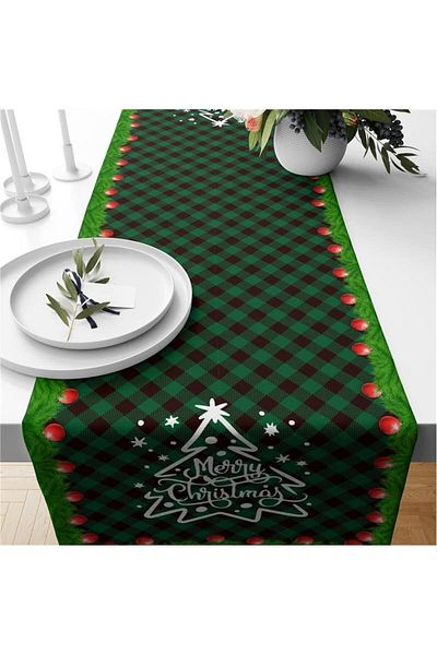 Evmila New Year's Special Tree Patterned Velvet Runner