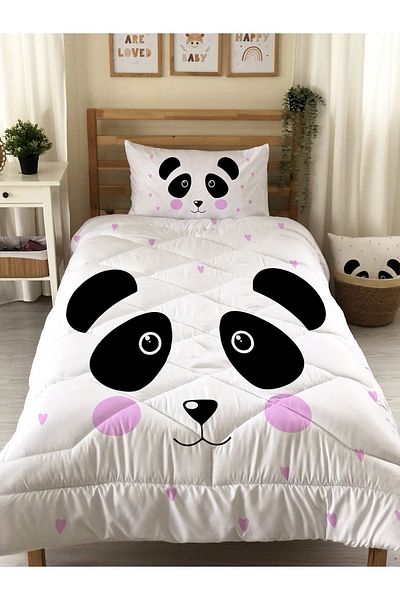 Evmila Panda Patterned Quilted Quilt, Single Sleeping Set