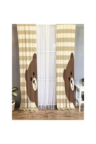 Evmila Teddy Bear Patterned Children's Room Background Curtain