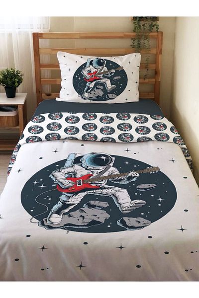 Evmila Σετ διπλής όψης Guitarist Astronaut Pattern Σετ 2 Μονά Παπλωματοθήκες χωρίς σεντόνια 160x220 cm