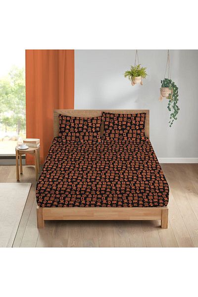 Evmila Black Double 160x200 Cm Sheet Set - Modern Pattern Printed