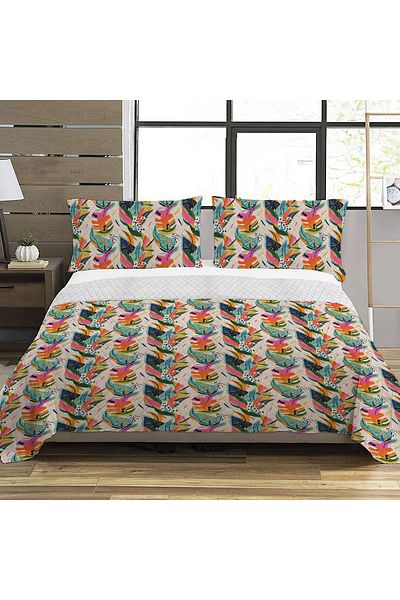 Evmila Leaf Pattern Double Printed Pique (200x220 Cm) Colorful