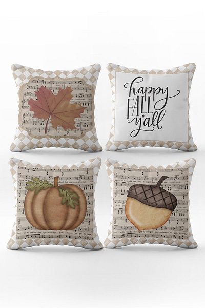 Evmila Set de 4 perne cu model special de dovleac de toamnă și Halloween cu textura de catifea