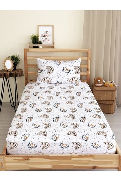Evmila Rainbow Pattern Printed Single 100x200 Cm Elastic Sheet Set White