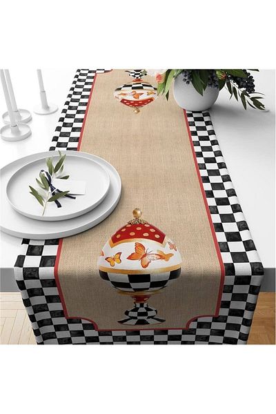 Evmila Runner din catifea cu model Gingham negru