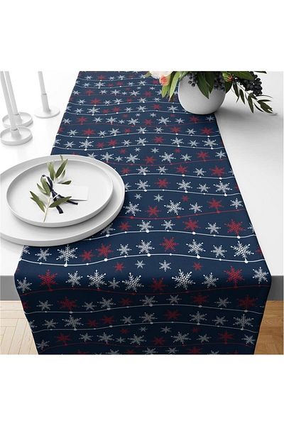 Evmila Christmas Themed Snow Crystal Patterned Velvet Runner