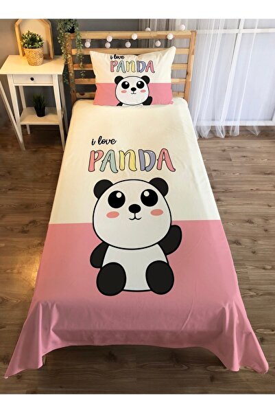Evmila Panda Pattern Printed 140x220 Cm Decorative Bedspread Pink