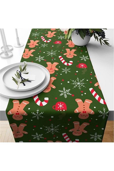 Evmila Christmas Themed Cookie Patterned Velvet Runner