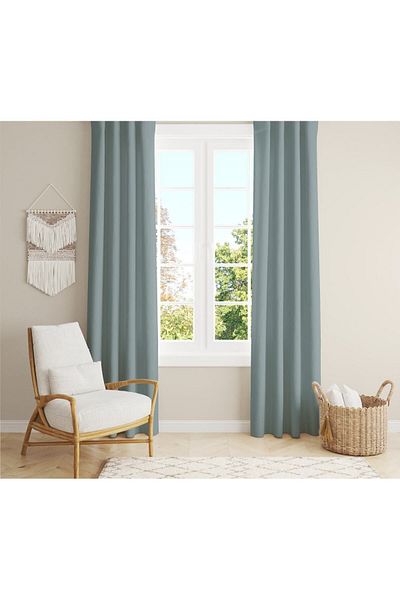 Evmila Velvet Texture Printed Mildew Green Colored Patterned Background Curtain