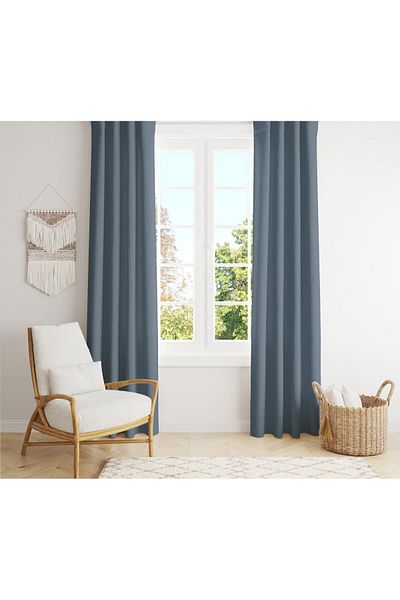 Evmila Velvet Texture Printed Indigo Blue Color Background Curtain