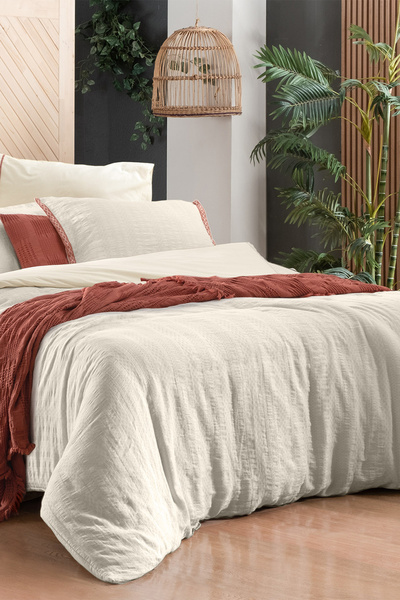 Sarev Palencia Ekru Çift Kişilik %100 Pamuk Mood Comfort Nevresim Takımı