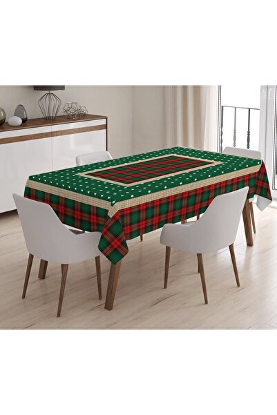 Evmila Yılbaşı Özel Ekose Desenli Kadife Masa Örtüsü