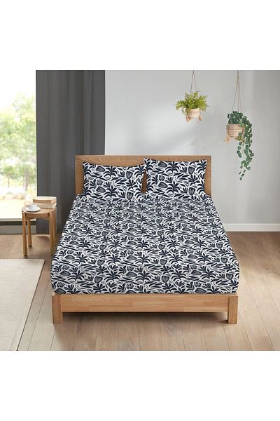 Evmila Tropical Pattern Printed Double Sheet Set 160x200 Cm - Black
