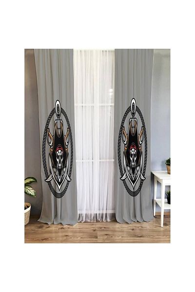 Evmila Ship Wheel And Skeleton Patterned Children's Room Background Curtain