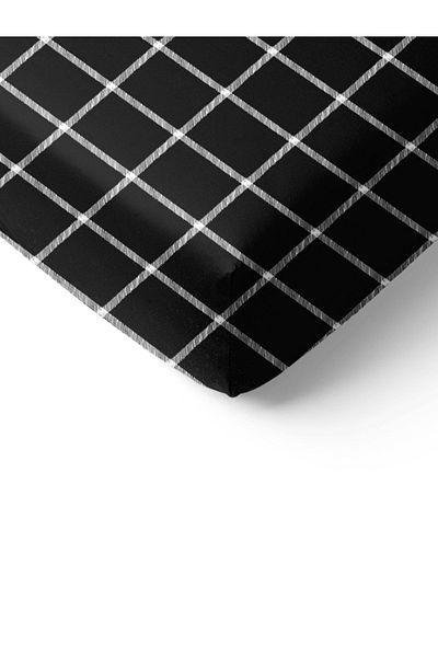 Evmila Square Pattern Printed Double Sheet Set 160x200 Cm - Black