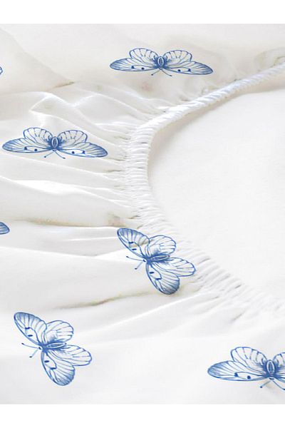 Evmila Butterfly Pattern Printed Double Sheet Set 160x200 Cm - White