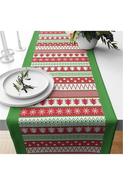 Evmila Christmas Themed Tree Patterned Velvet Runner