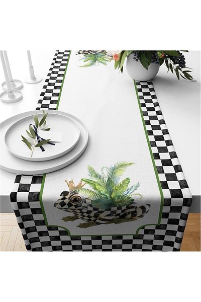 Evmila Runner din catifea cu model de broasca neagra