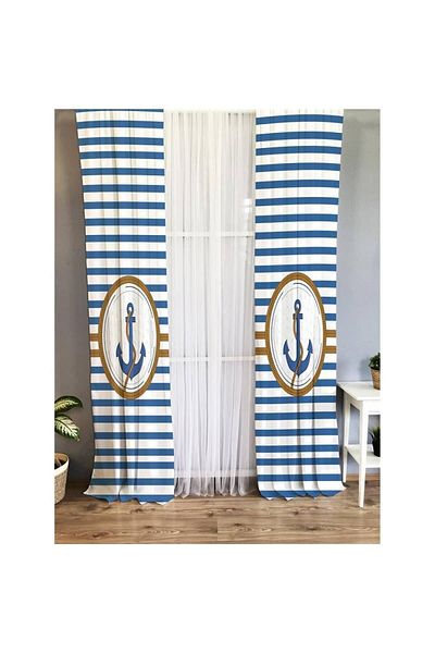 Evmila Ship Anchor Patterned Children's Room Background Curtain