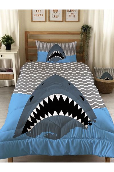 Evmila Whale Patterned Quilted Quilt, Single Sleeping Set