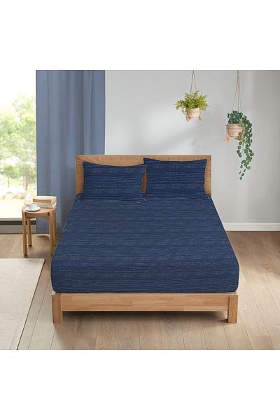 Evmila Modern Pattern Printed Double Sheet Set 160x200 Cm - Navy Blue