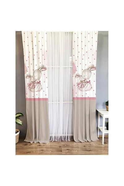 Evmila Children's Room - Rabbit Patterned Background Curtain