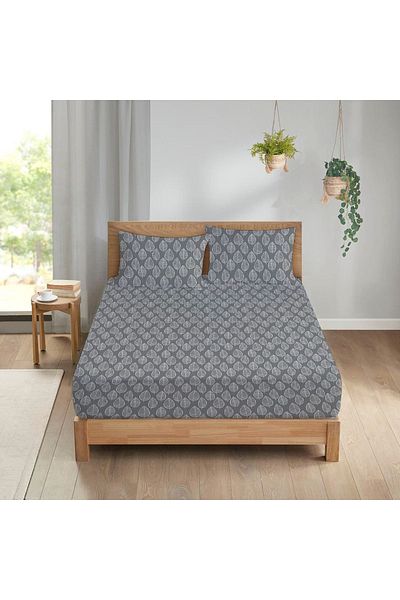 Evmila Σετ σεντόνια με μοτίβο φύλλων διπλό 160x200 cm - Γκρι