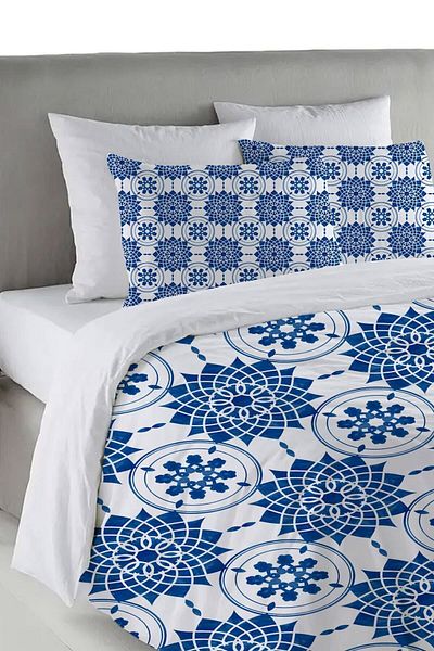 Evmila Set cuvertură de pilota dublă 200x220 cm cu model flori albastre - alb