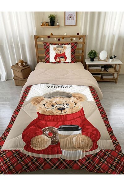 Evmila Teddy Patterned Single 160x220 cm Wellsoft Πάπλωμα σιλικόνης διπλής όψης και σετ ύπνου