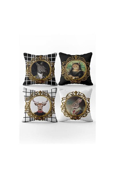 Evmila Set de 4 huse de pernă din catifea imprimate cu două fețe