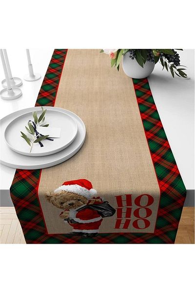 Evmila New Year's Special Teddy Patterned Ho Ho Ho Written Runner