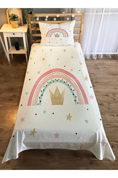 Evmila Gökkuşağı Ve Taç Desenli Çocuk Yatak Örtüsü