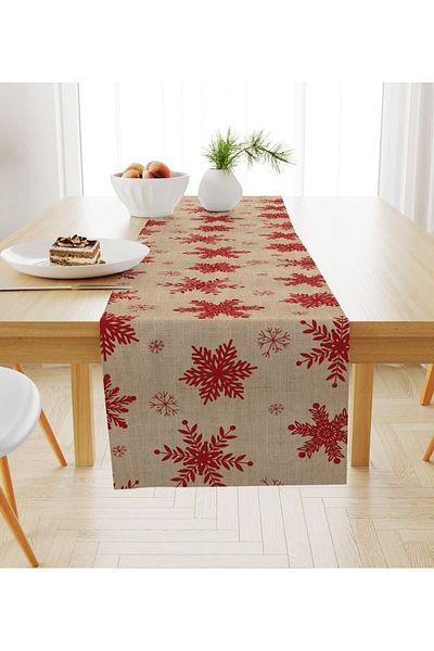 Evmila Christmas Themed Snow Crystal Patterned Velvet Runner