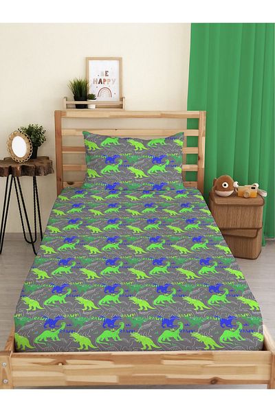 Evmila Dinosaur Patterned Printed Single Elastic Sheet Set