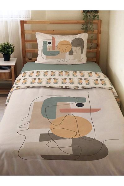 Evmila Set de 2 cuvertură dublă cu model modern - Set cuvertură de pilota albă imprimată