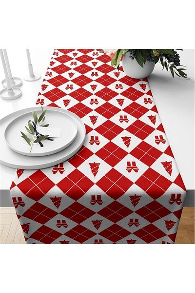 Evmila Christmas Themed Tree Patterned Velvet Runner
