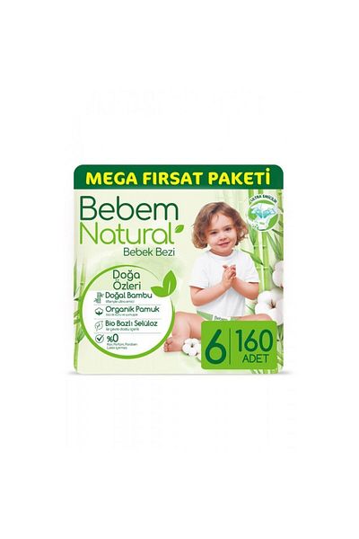 Bebem Natural حفاضات أطفال مقاس 6 كبيرة جدًا، عبوة ميجا أوبرتونيتي 160 قطعة