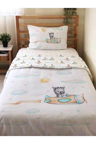 Evmila Set de lenjerie de pat cu o singură față, cu model zebră, imprimat, alb
