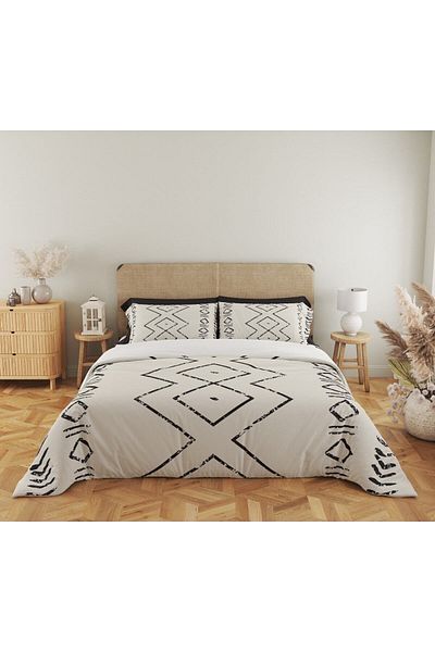 Evmila Γεωμετρικό μοτίβο εμπριμέ Διπλό 200x220 cm 2 τεμάχια 50x70cm Σετ Παπλωματοθήκη - Λευκό