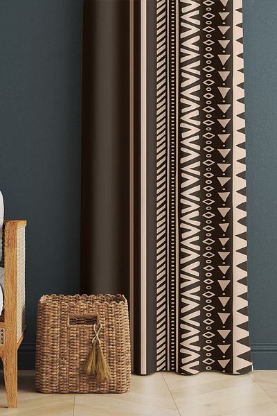 Evmila Printed Modern Patterned Living Room and Bedroom Single Wing Velvet Texture Background Curtain - Brown