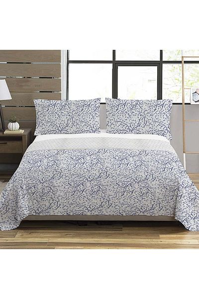 Evmila Model Frunze Dublu Imprimat Pique (200x220 Cm) Albastru