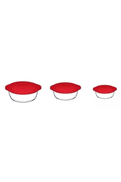 Paşabahçe Set of 3 Pyrex Red Storage Container with Lid 2100cc 1450cc 840cc Fma04598 Fma04362 Fma04363 145