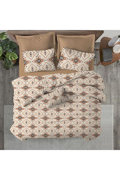 Evmila Ethnic Pattern Printed Double Personality 200x220 cm 2 τεμάχια 50x70cm Σετ Παπλωματοθήκη - Καφέ