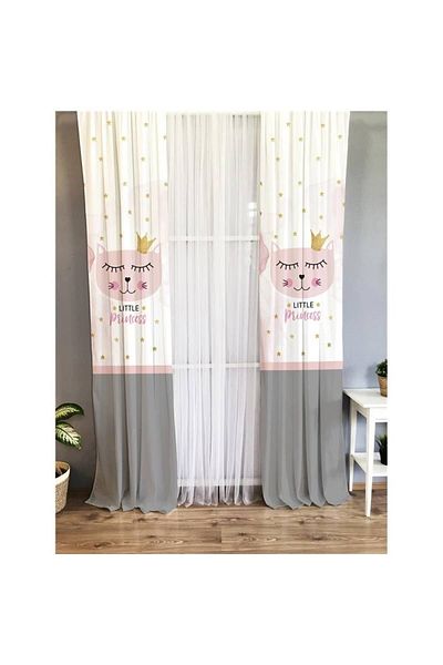 Evmila Princess Cat Patterned Children's Room Background Curtain