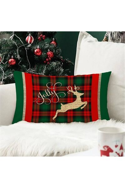 Evmila Yılbaşı Özel Geyik Desenli Dikdörtgen Kırlent Kılıfı