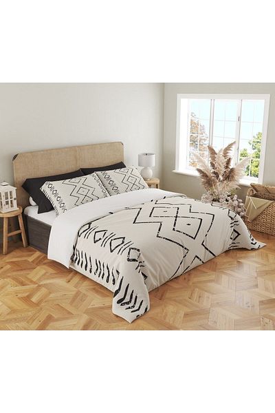 Evmila Γεωμετρικό μοτίβο εμπριμέ Διπλό 200x220 cm 2 τεμάχια 50x70cm Σετ Παπλωματοθήκη - Λευκό