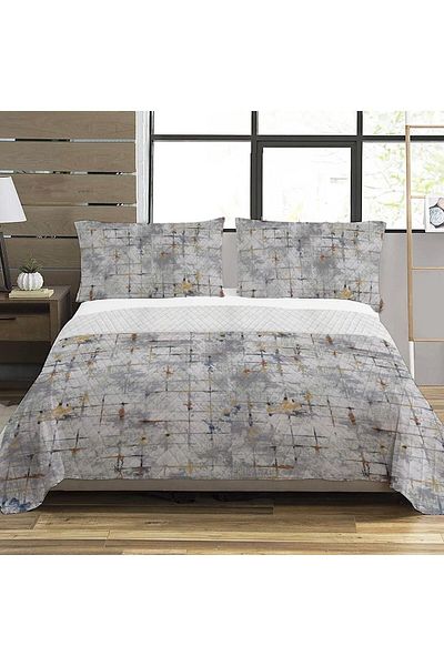Evmila Geometric Pattern Double Printed Pique (200x220 Cm) Gray